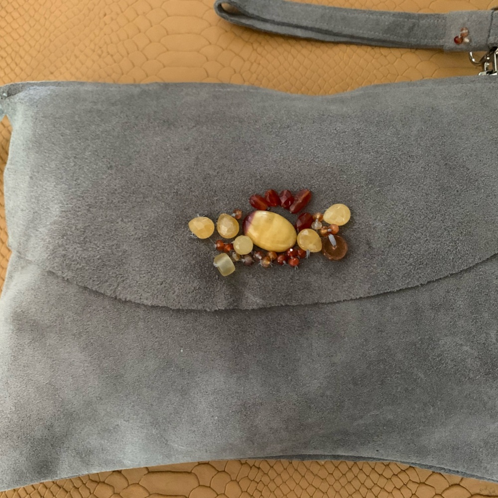 Gray Suede Clutch by CHARLENE McKAY DESIGNS